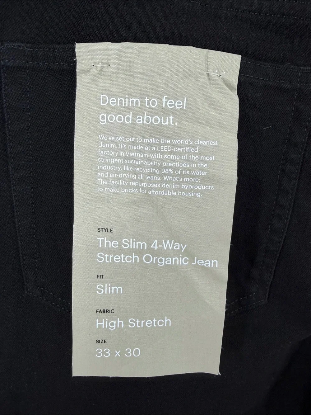 Everlane The Slim 4-Way Stretch Organic Jean in black Size 33x30